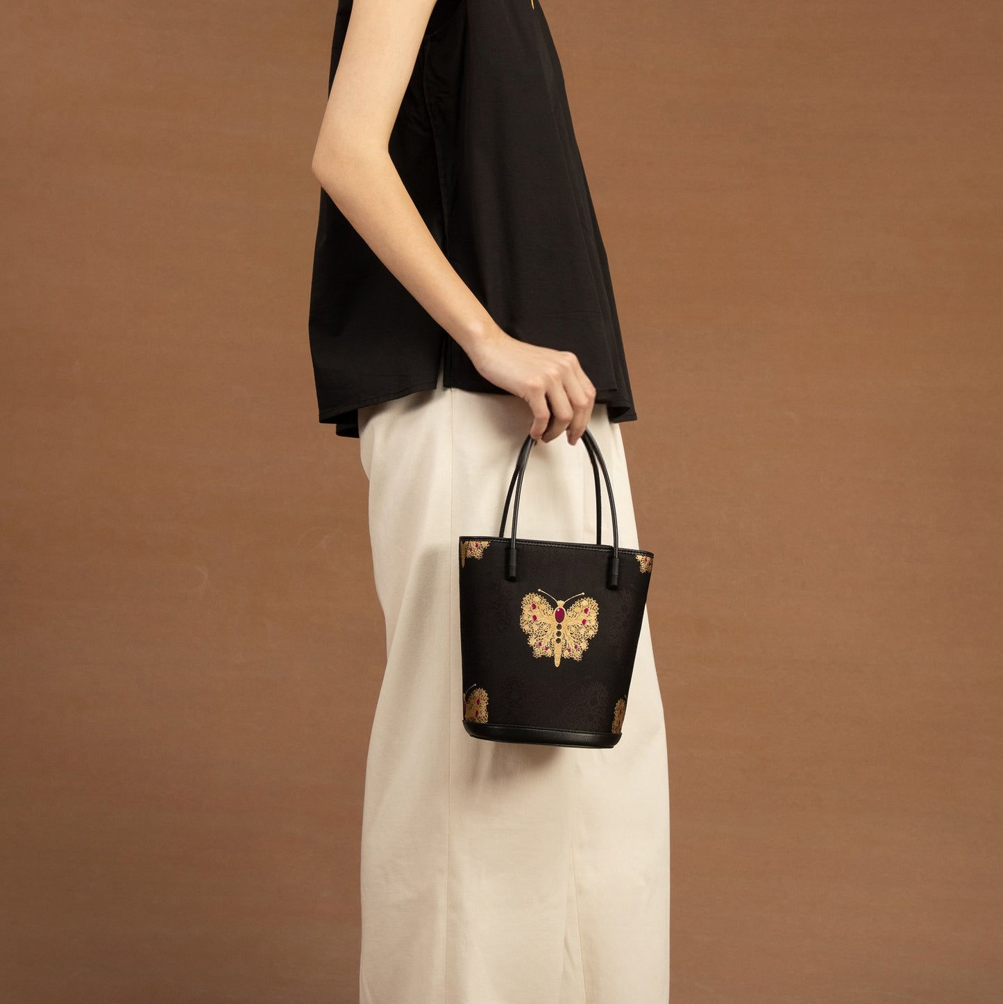 Silk Tote Bag - Purple & Gold Butterfly Jacquard Tote