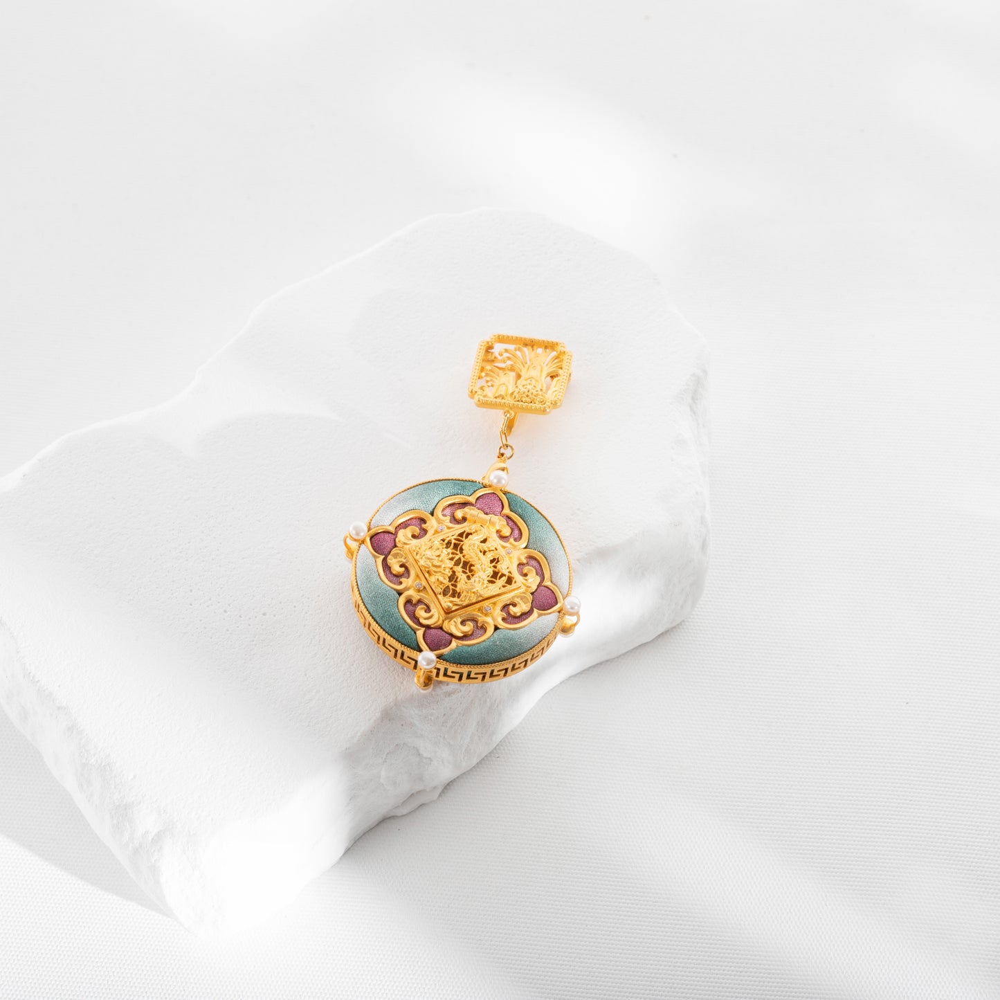 Oriental Brooch with Kesi Silk & Frog Button