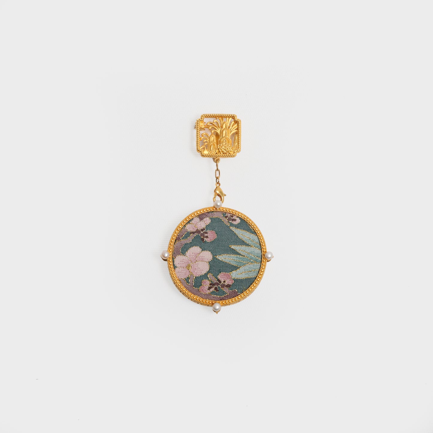Oriental Brooch with Kesi Silk & Frog Button