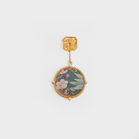 Oriental Brooch with Kesi Silk & Frog Button