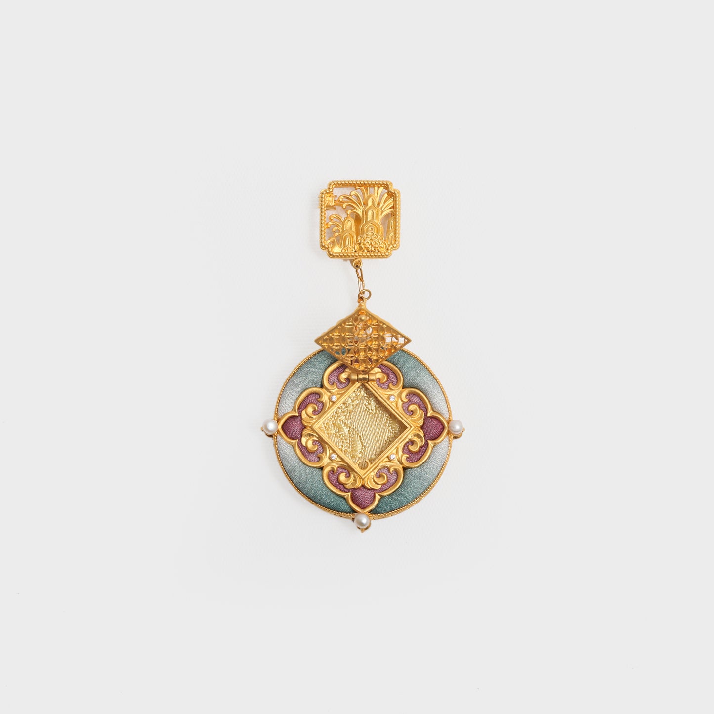 Oriental Brooch with Kesi Silk & Frog Button