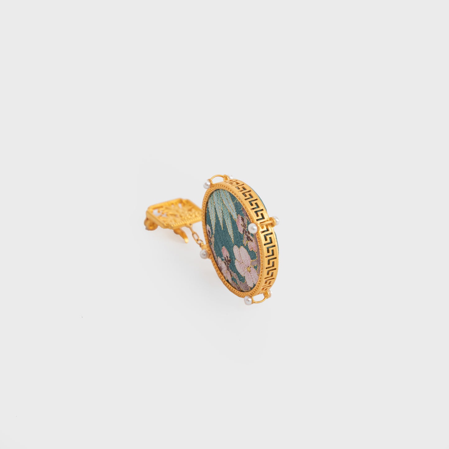 Oriental Brooch with Kesi Silk & Frog Button