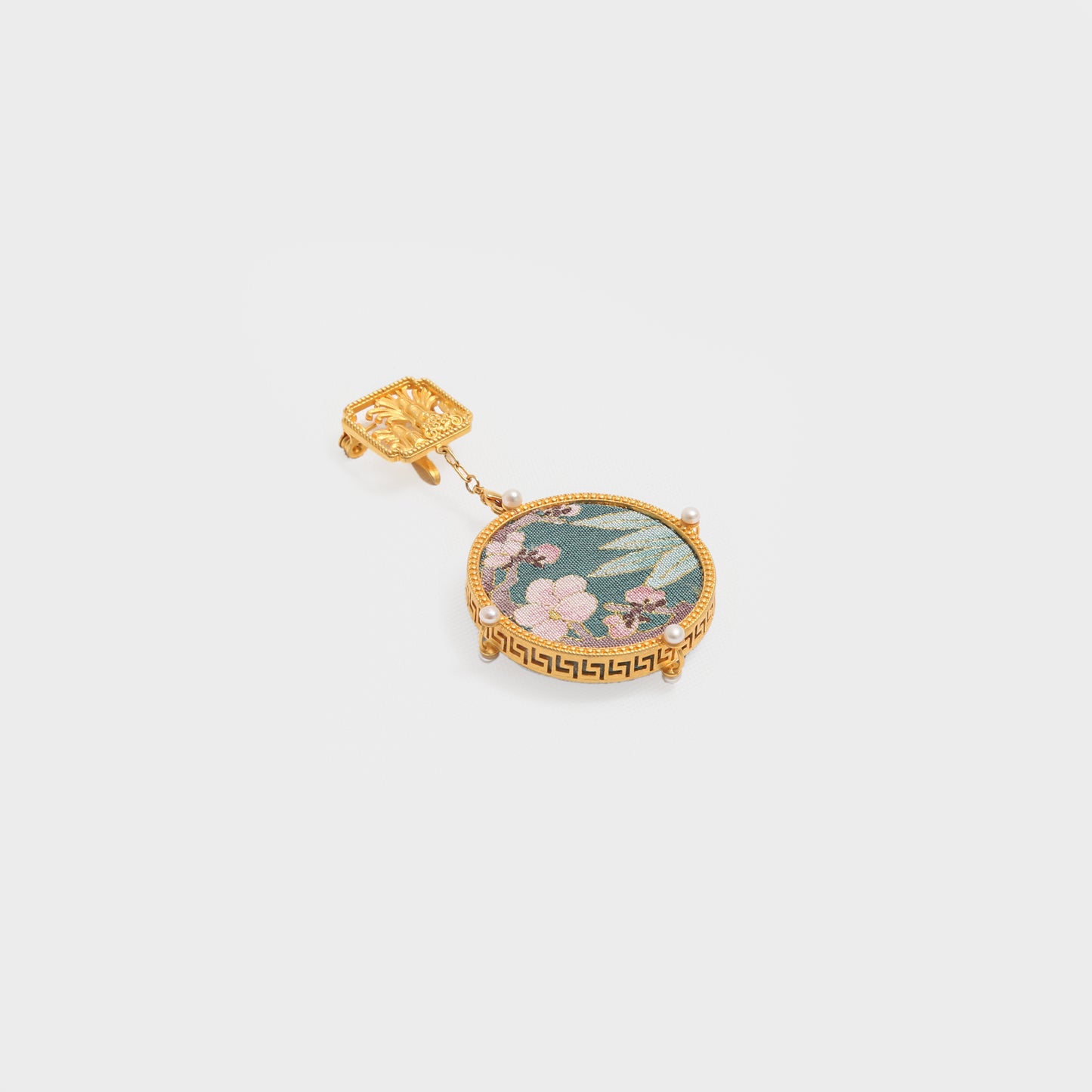 Oriental Brooch with Kesi Silk & Frog Button