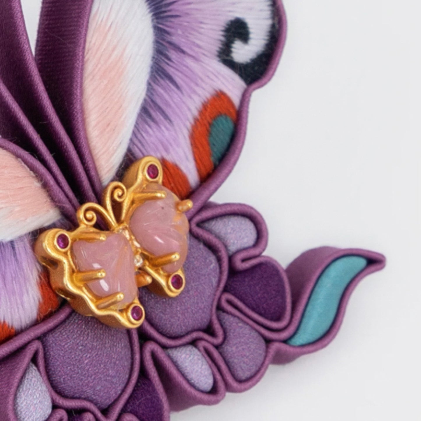 Hand-Embroidered Amethyst Silk Butterfly Brooch