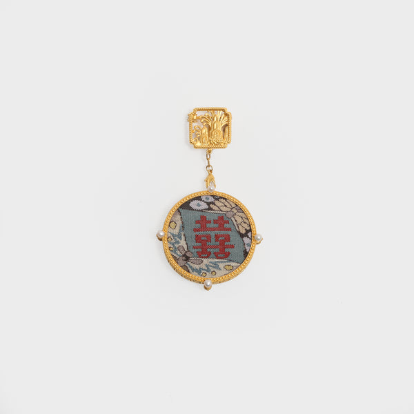 Oriental Brooch with Kesi Silk & Frog Button