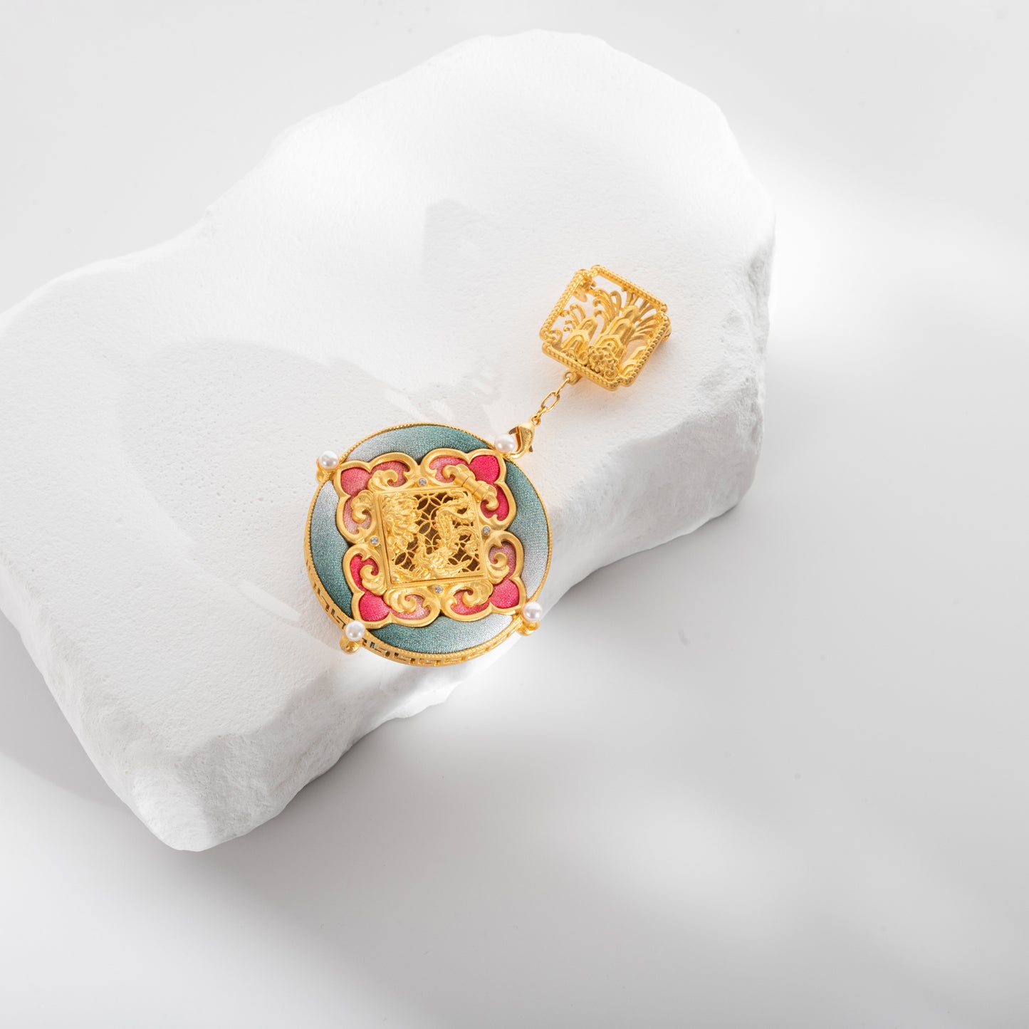 Oriental Brooch with Kesi Silk & Frog Button