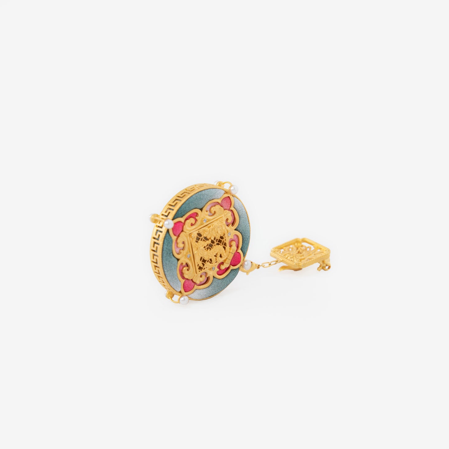 Oriental Brooch with Kesi Silk & Frog Button