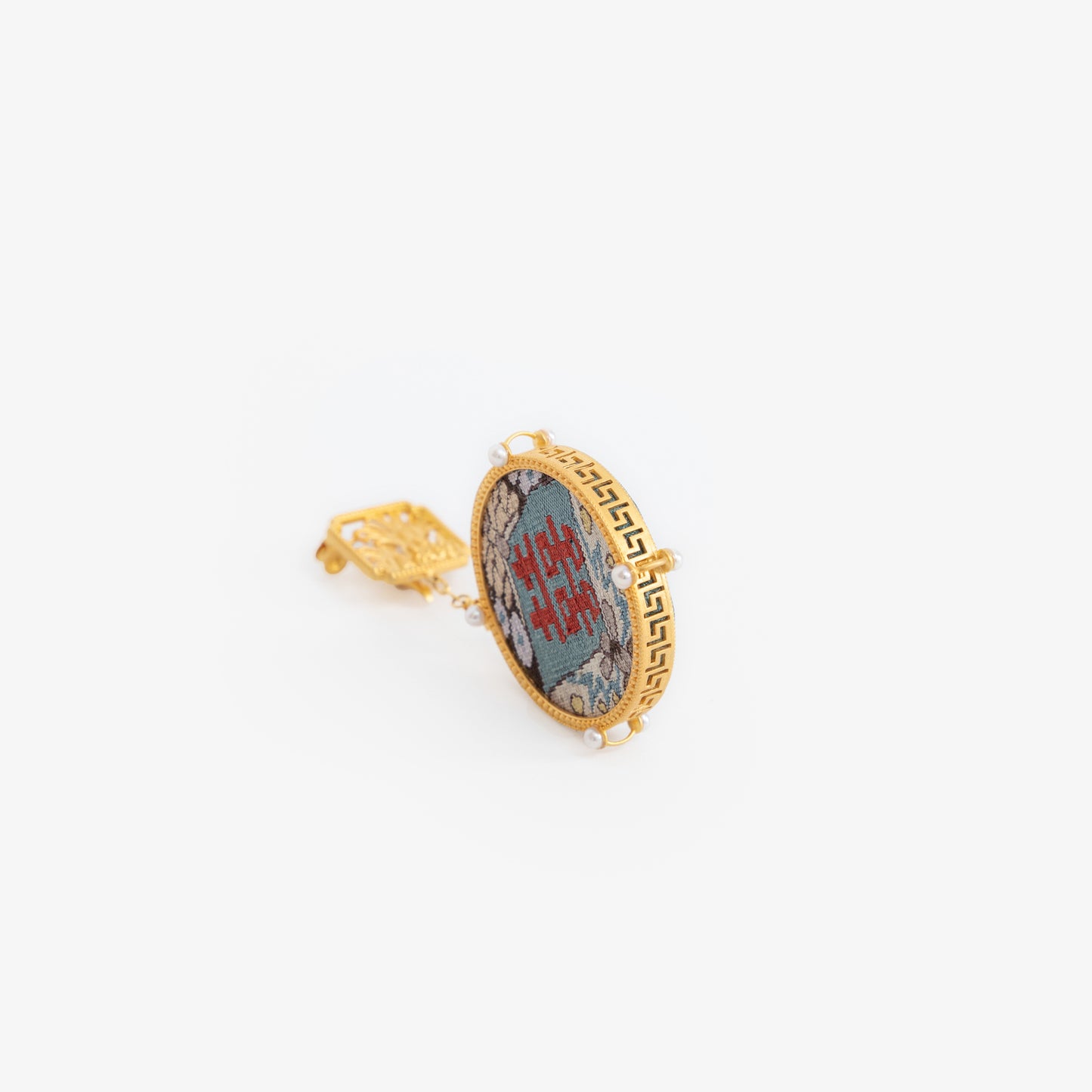 Oriental Brooch with Kesi Silk & Frog Button
