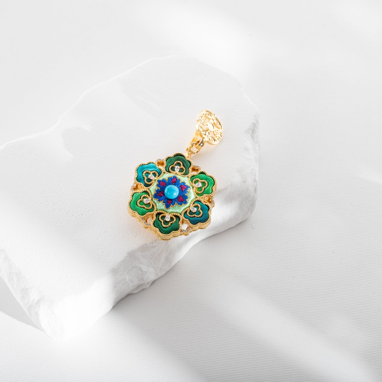 Silk Flower Brooch – Su Embroidery & Frog Button Pendant