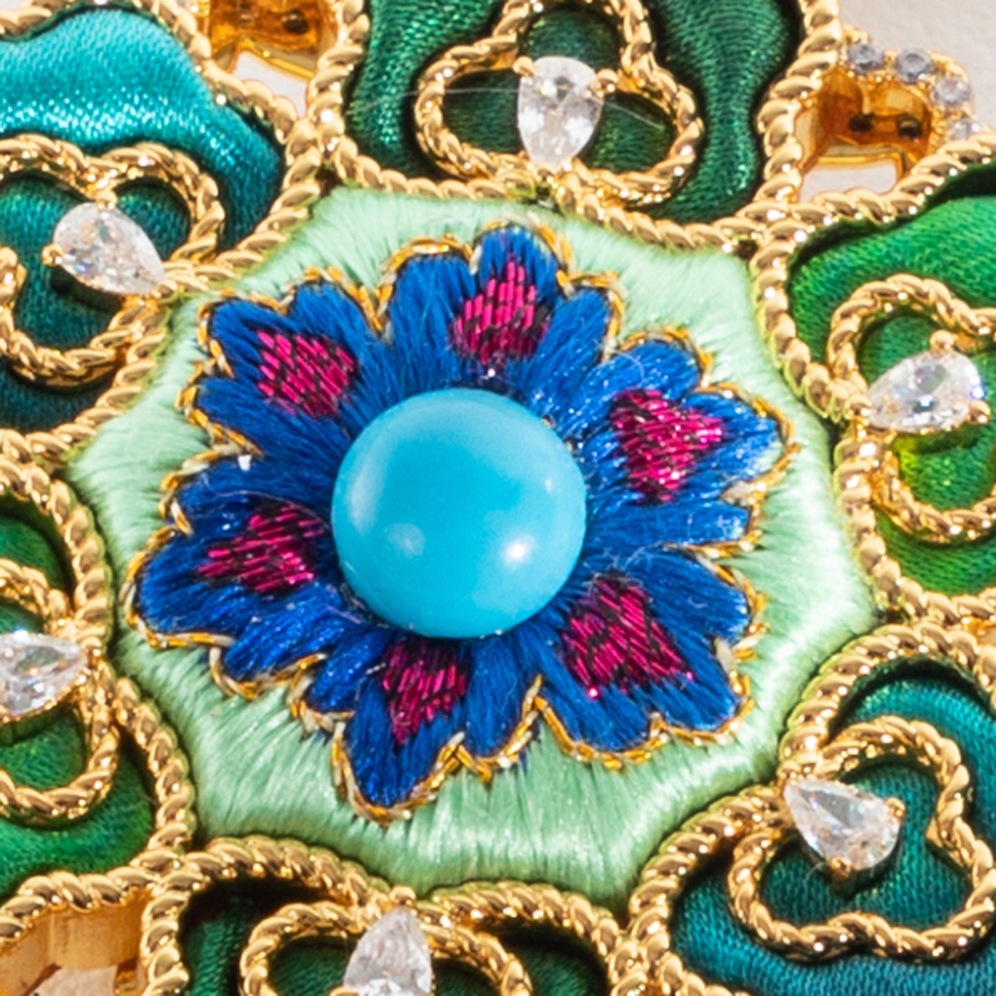 Silk Flower Brooch – Su Embroidery & Frog Button Pendant