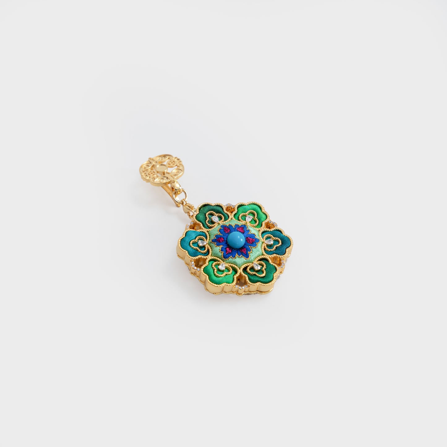 Silk Flower Brooch – Su Embroidery & Frog Button Pendant