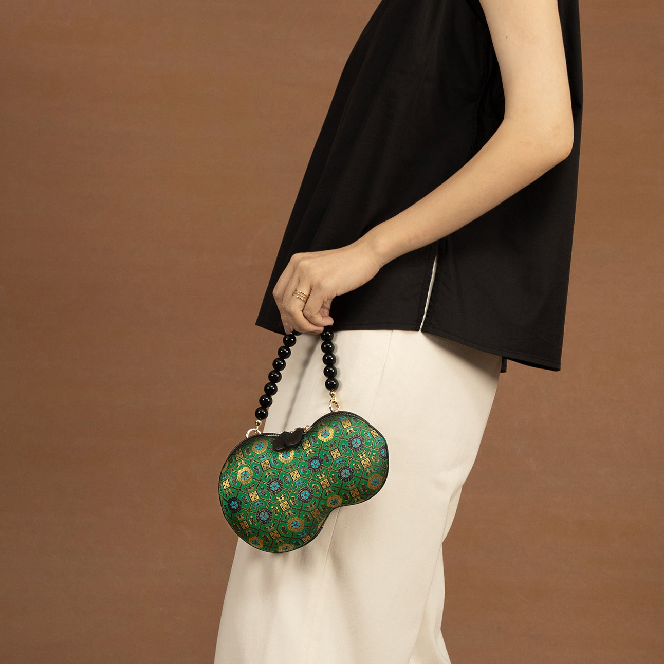 Beaded Calabash Evening Bag in Silk Song Brocade