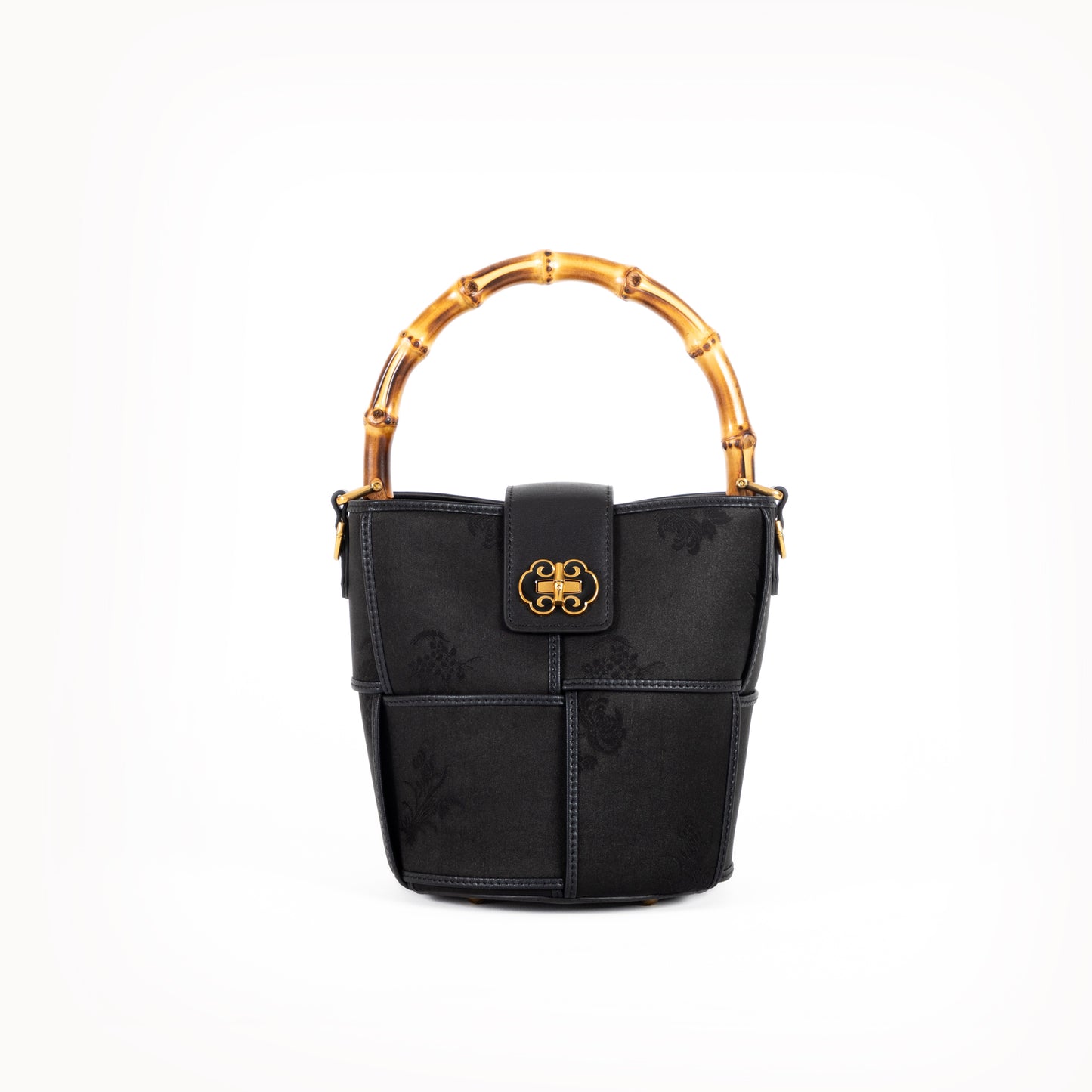Xiangyunsha Checkered Patchwork Bamboo Handle Purse - Crossbody & Handbag