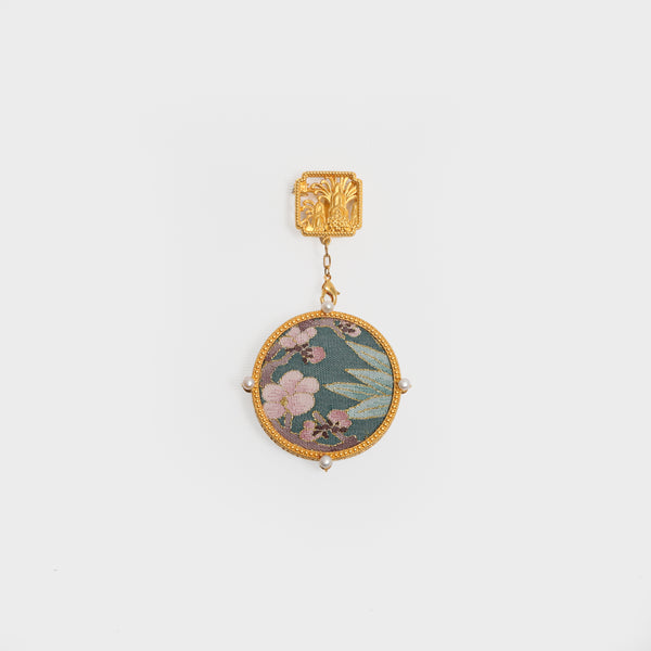Oriental Brooch with Kesi Silk & Frog Button