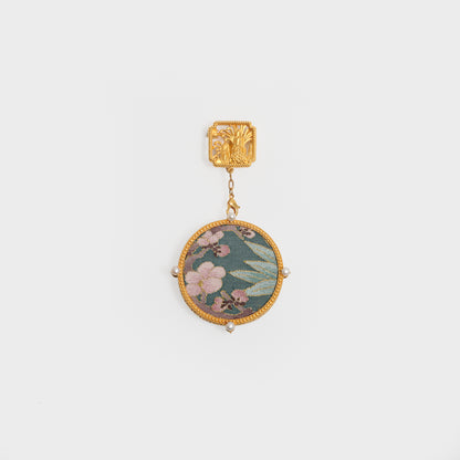 Oriental Brooch with Kesi Silk & Frog Button