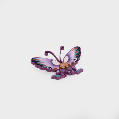 Hand-Embroidered Amethyst Silk Butterfly Brooch