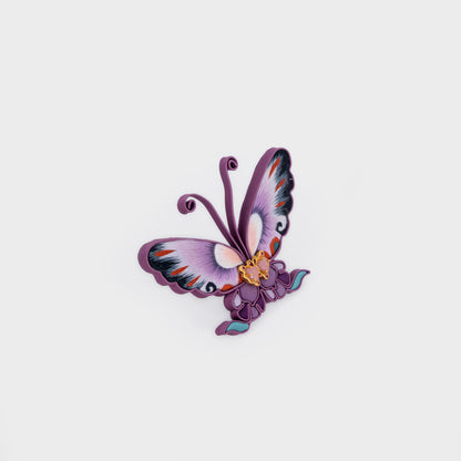 Hand-Embroidered Amethyst Silk Butterfly Brooch