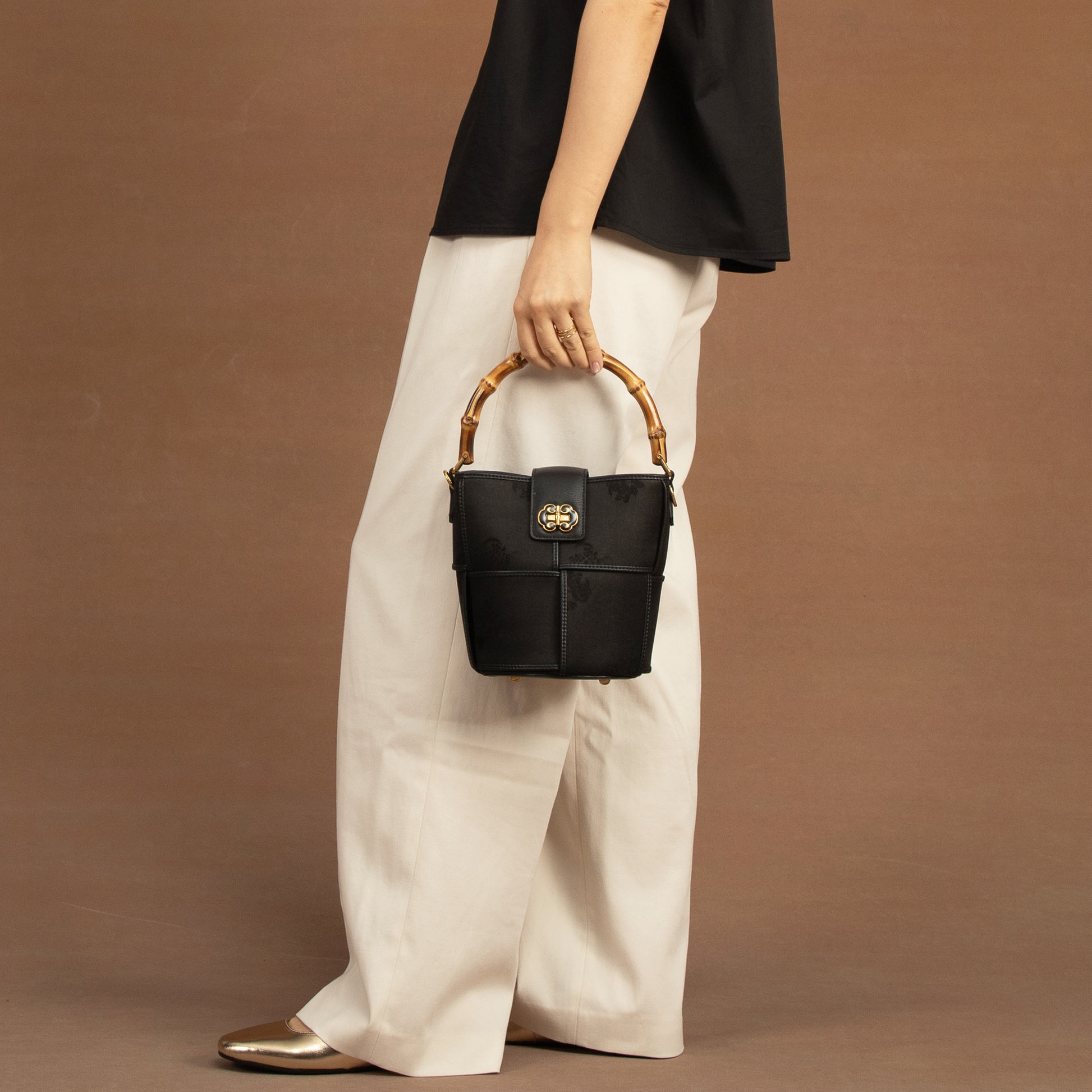 black bamboo handle bag