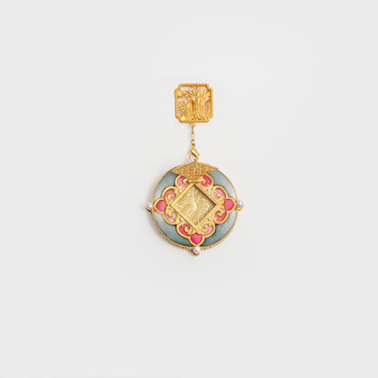 Oriental Brooch with Kesi Silk & Frog Button
