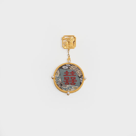 Oriental Brooch with Kesi Silk & Frog Button
