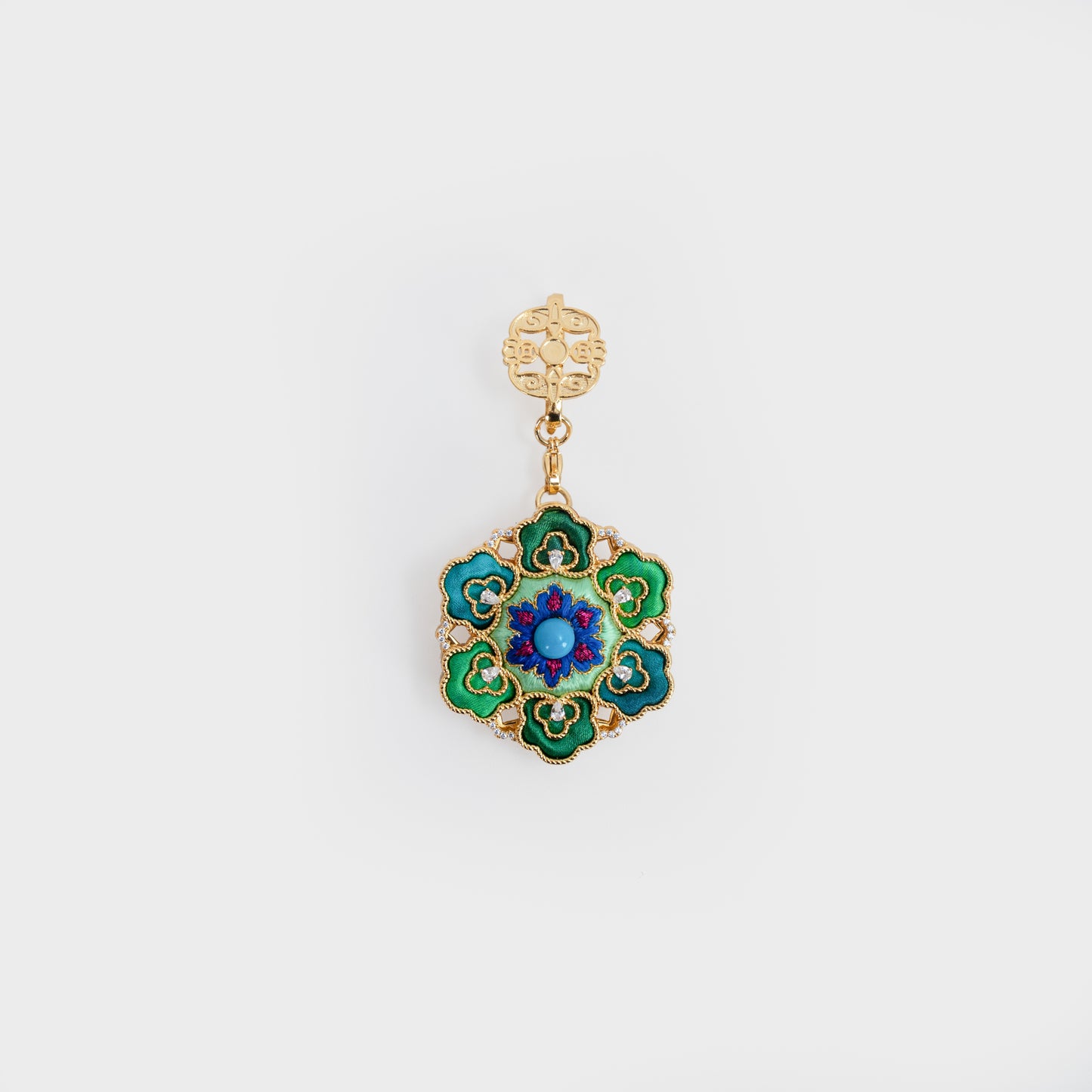 Silk Flower Brooch – Su Embroidery & Frog Button Pendant